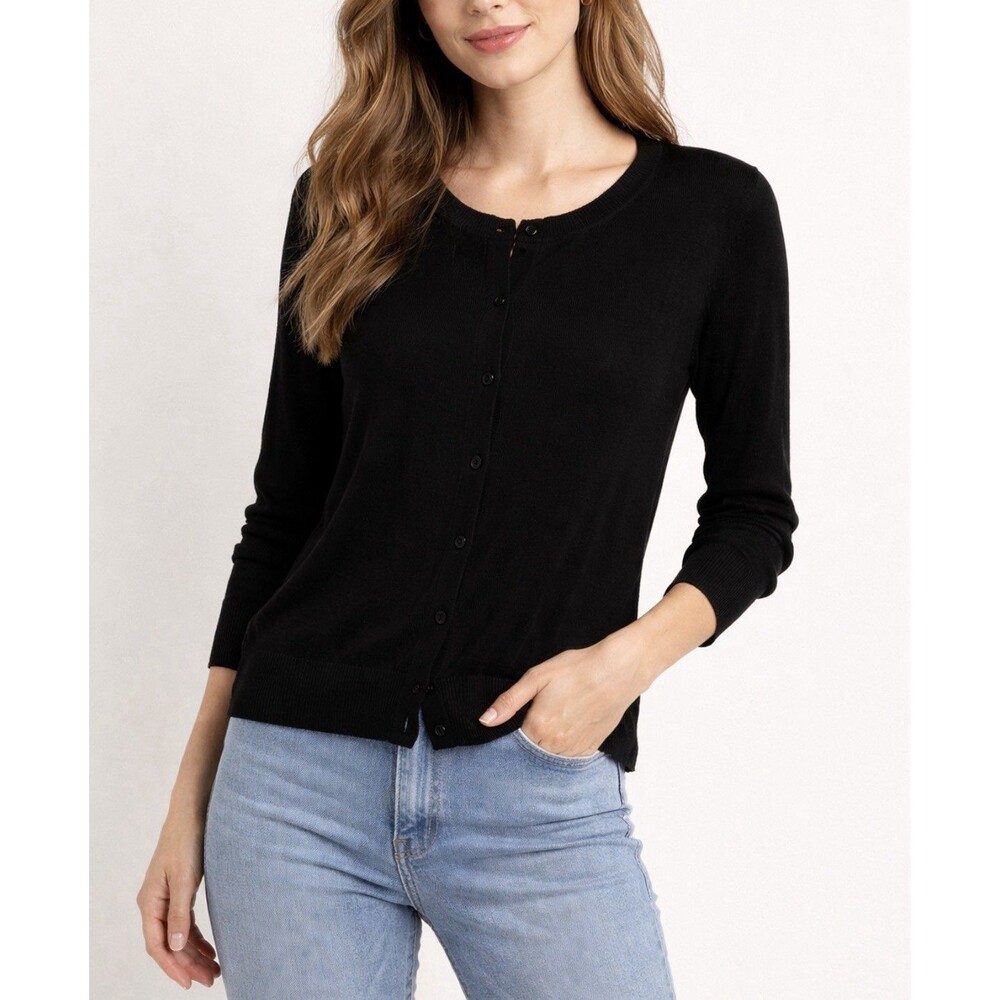 Ellen Tracy women’s cardigan sweater Black XL Button Down Long Sleeve Stretch